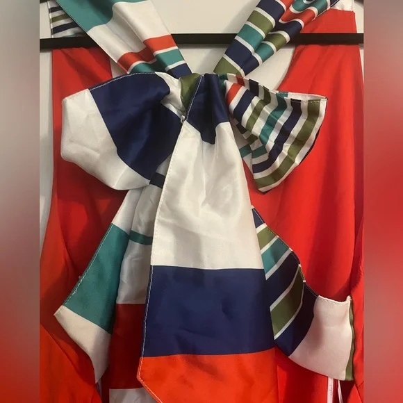 Lulus Joyful Red Orange Multi Stripe Tie-Back Mini Dress Size XL - Picture 4 of 9